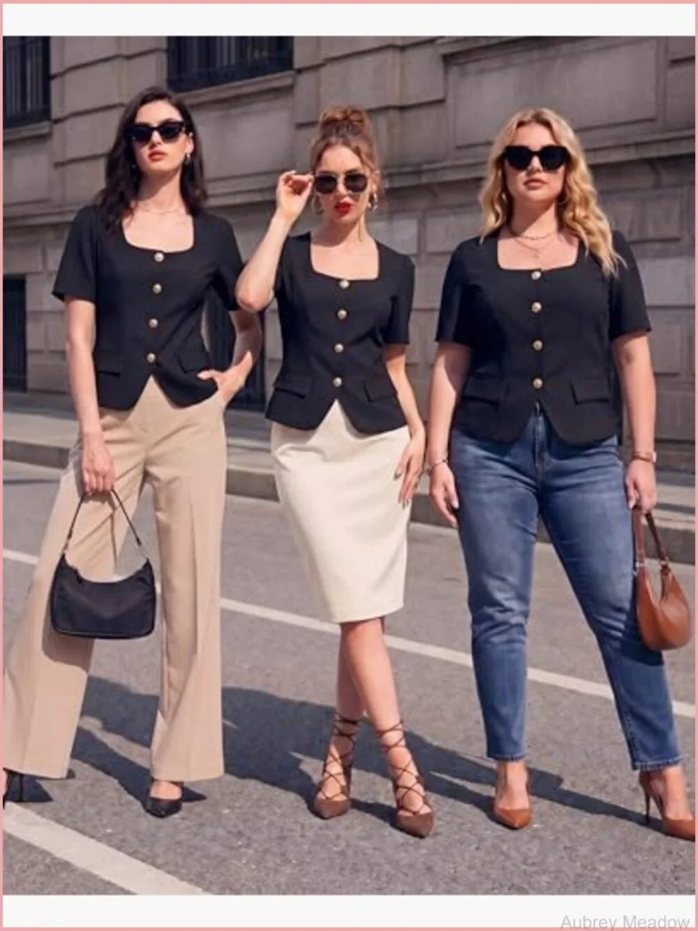 Short Sleeve Square Neck Blazer with Pockets Dressy Casual Work Jacket